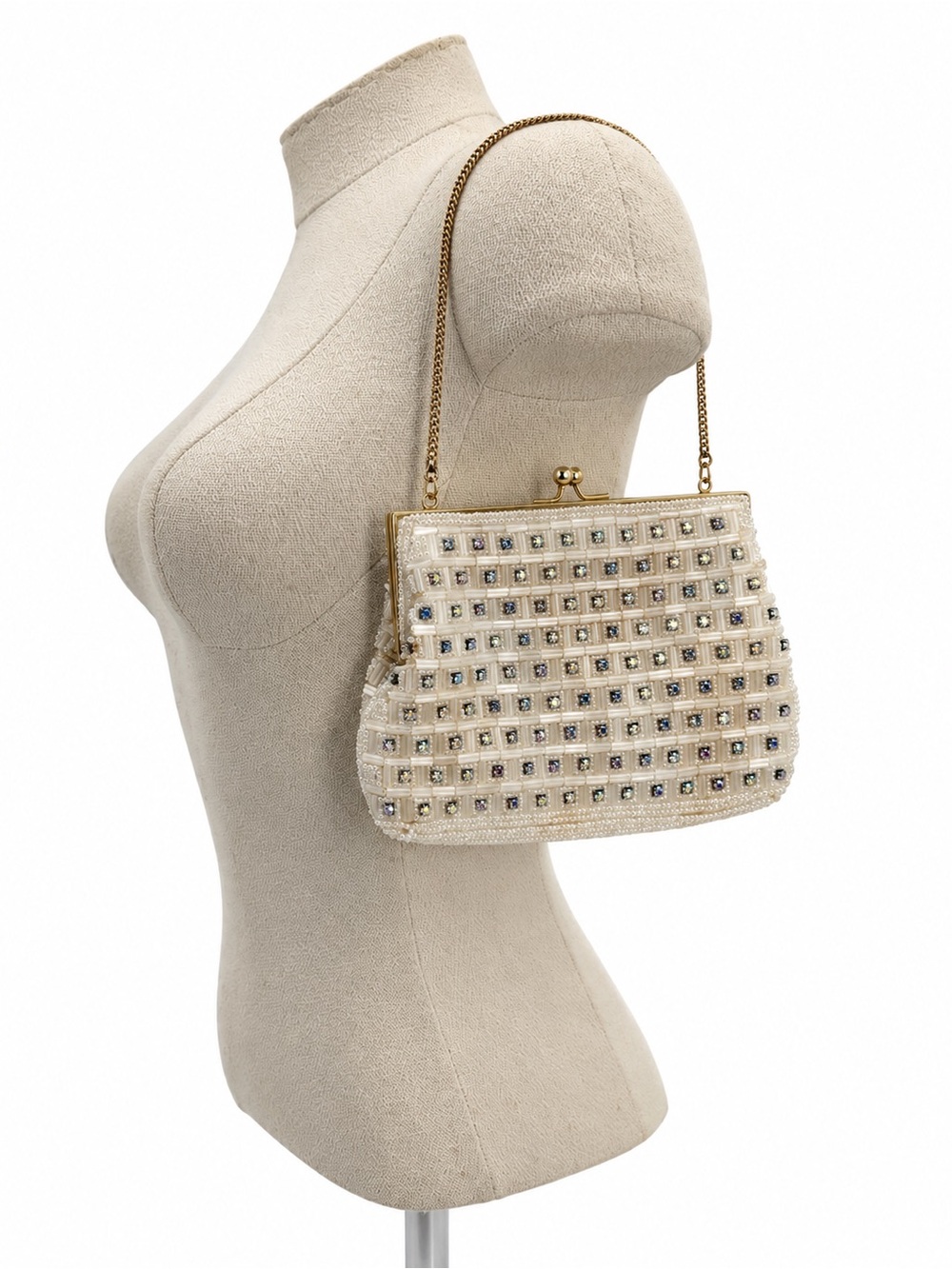 Vintage Style By Laura USA Beaded Rhinestone Evening Bag Hong Kong Bridal Purse